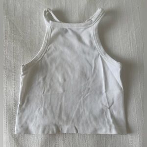 White ribbed high neck crop top